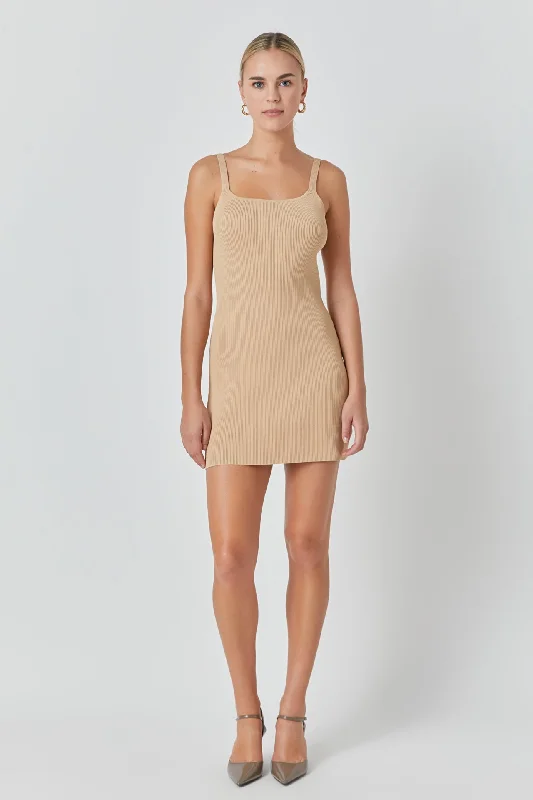 Endless Rose - Fitted Knit Mini Dress Chic Puff Sleeve Mini Dress