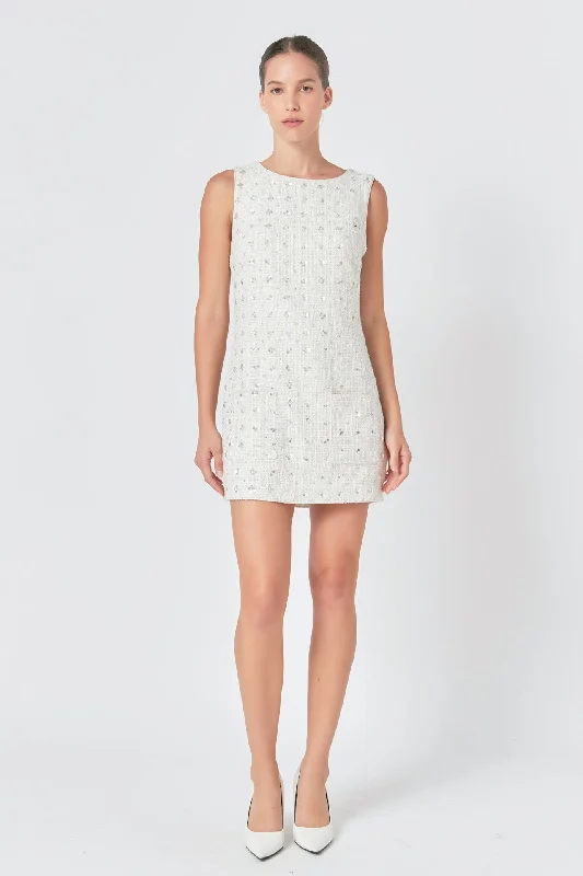 Endless Rose - Premium Floral Embellishment Tweed Mini Dress Trendy Camisole Mini Dress Endless Rose - Premium Floral Embellishment Tweed Mini Dress Trendy Camisole Mini Dress