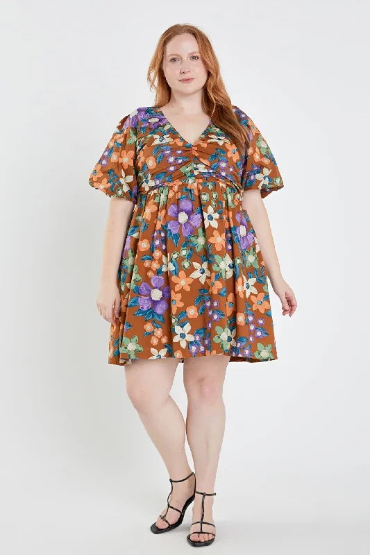 English Factory - Floral Puffy Sleeve Mini Dress Trendy A-Line Mini Dress
