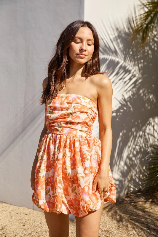 Florence Escape Bubble Hem Mini Dress Orange Comfortable Zip-Up Mini Dress
