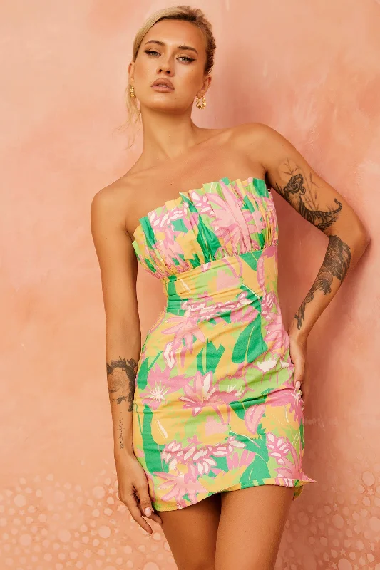 Flowers Of Love Mini Dress - Pink Multi Stylish Sweetheart Mini Dress