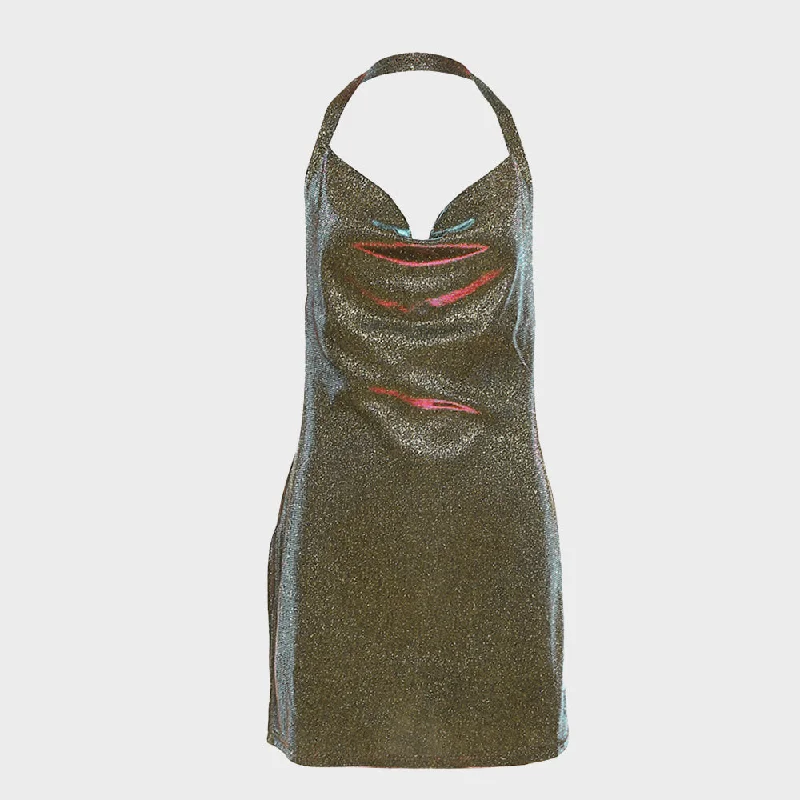 Halter Revealing Slit Mini Dress Chic Bohemian Mini Dress