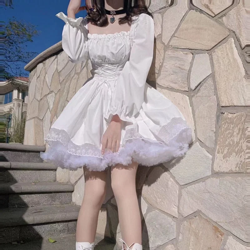 Lizakosht-White Lolita Dress Kawaii Vinatge Long Sleeve Mini Dresses Black Gothic Bandage Lace Patchwork Streetwear Square Collar Comfortable Casual Mini Dress Lizakosht-White Lolita Dress Kawaii Vinatge Long Sleeve Mini Dresses Black Gothic Bandage Lace Patchwork Streetwear Square Collar Comfortable Casual Mini Dress