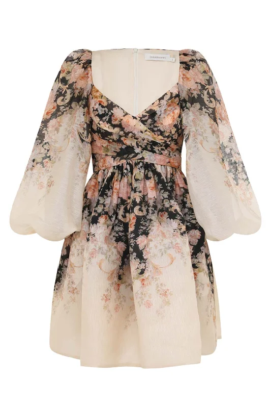 Illustration Draped Mini Dress | Tea Rococo Floral Classic Floral Print Mini Dress