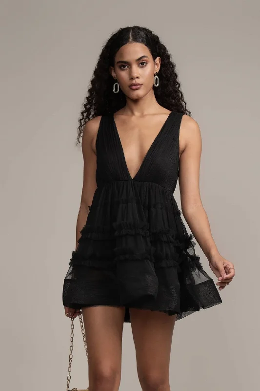 Ivy Black Tulle Mini Dress Trendy Mini Dress with Belt