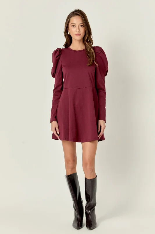English Factory - Long Puff Sleeve Mini Dress Classic Shift Mini Dress