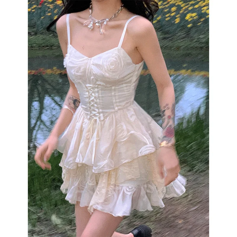 Lizakosht Summer Y2k Women Sexy Corset Dress Vintage Princess Short Dresses Lace Up Spaghetti Strap Satin Mini Dress Elegant Mini Dress with Ruffles Lizakosht Summer Y2k Women Sexy Corset Dress Vintage Princess Short Dresses Lace Up Spaghetti Strap Satin Mini Dress Elegant Mini Dress with Ruffles