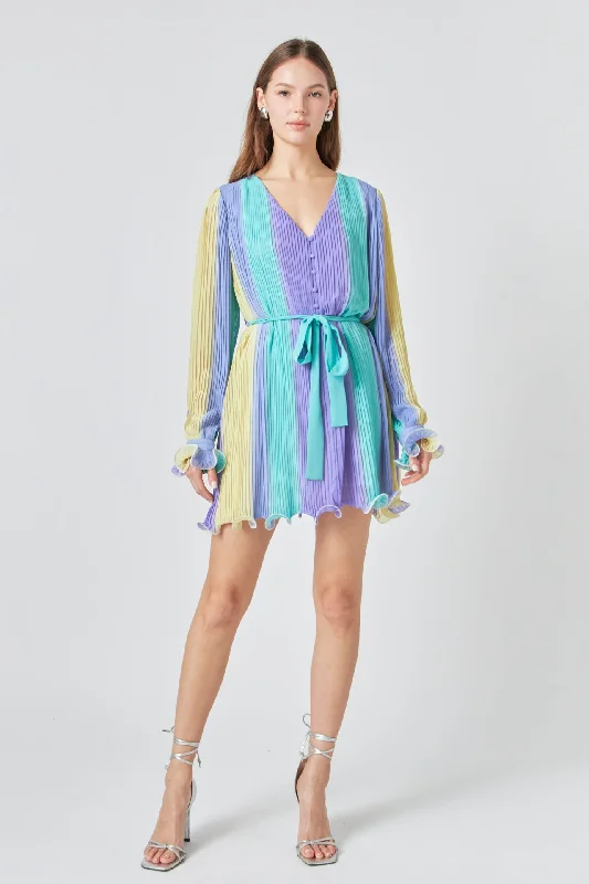 Endless Rose - Pleated Mini Dress Classic Floral Mini Dress