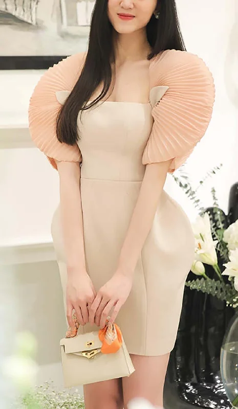 PLEATED SHOULDER MINI DRESS IN PINK Trendy A-Line Mini Dress