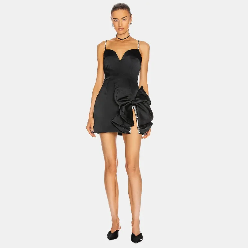 Rhinestone Bow-knot Strap Mini Dress Trendy Wraparound Mini Dress
