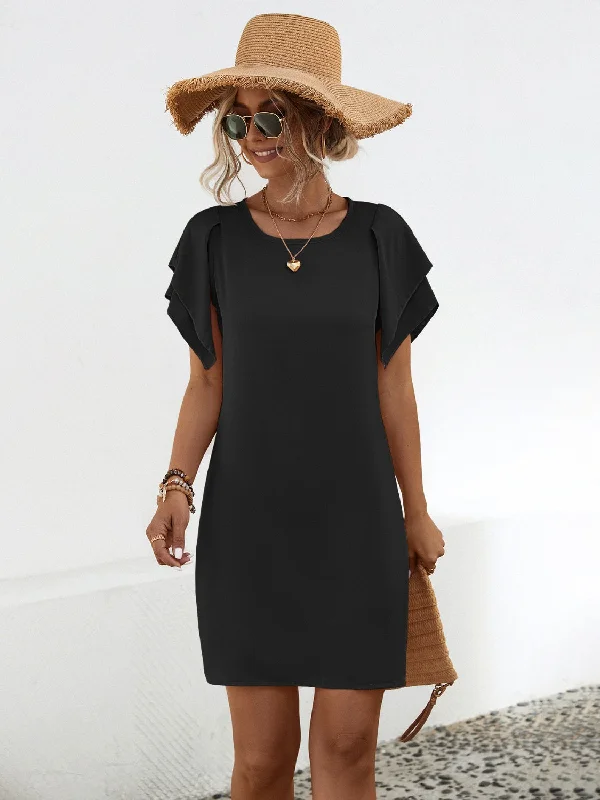 Round Neck Flutter Sleeve Mini Dress Stylish Sweetheart Mini Dress