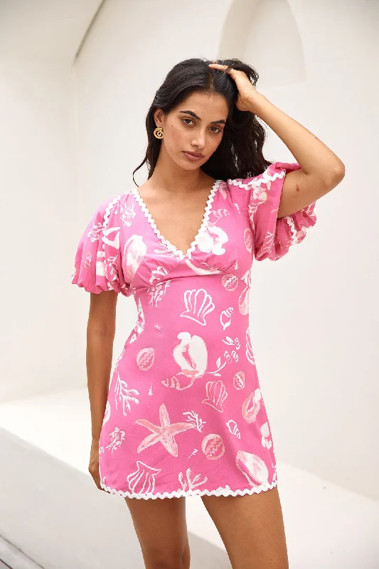 Seashell Searching Mini Dress Pink Elegant Lace-Up Mini Dress