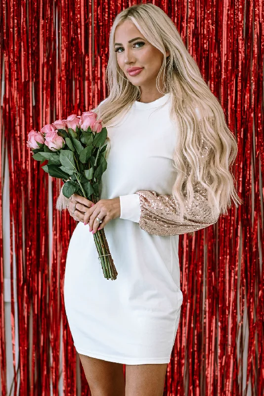 Sequin Puff Sleeve Shift Mini Dress Stylish Short-Sleeve Mini Dress