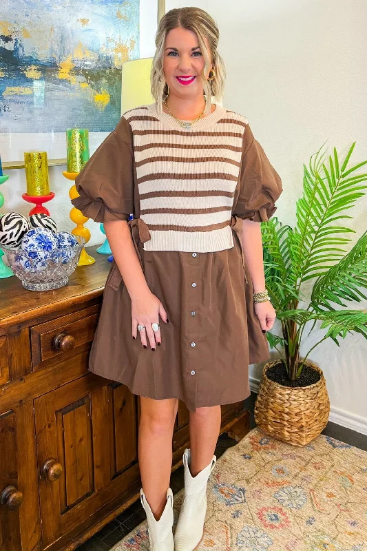 Shake It Off Mini Dress - Brown Chic Mini Dress with V-Neck