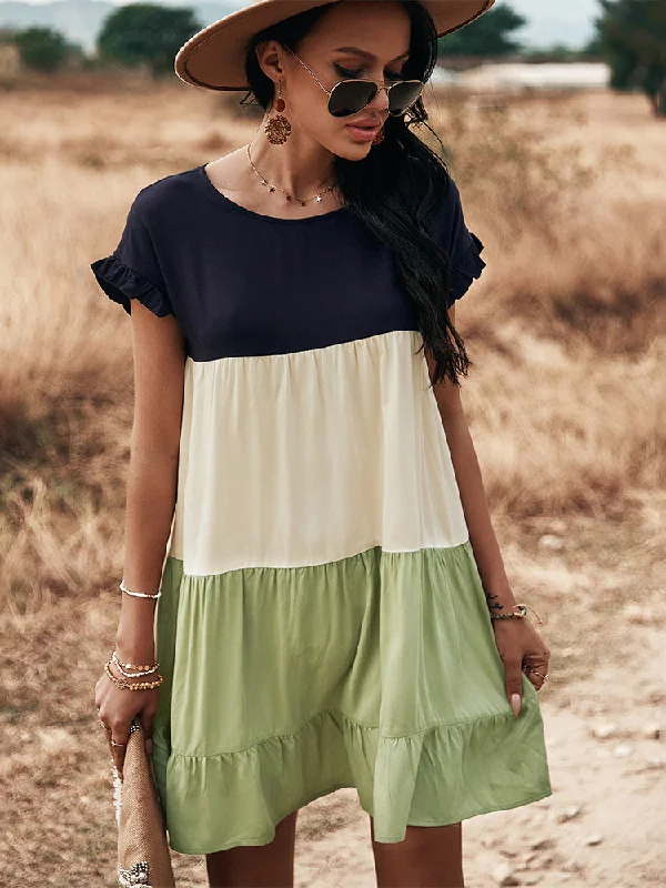 Short Sleeve Round Neck Mini Dress Chic Mini Dress with V-Neck