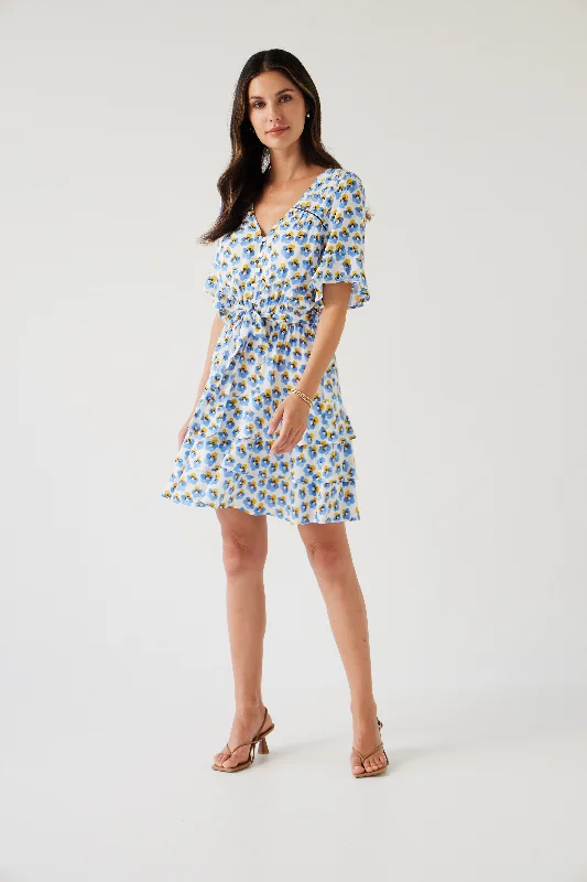 TUESDAY NARDINE MINI DRESS BLUE PANSY Classic Floral Mini Dress