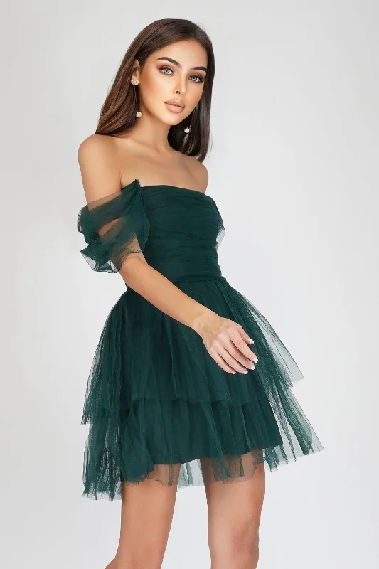Plus Sydney Emerald Green Tulle Mini Dress Comfortable Ruffle Mini Dress