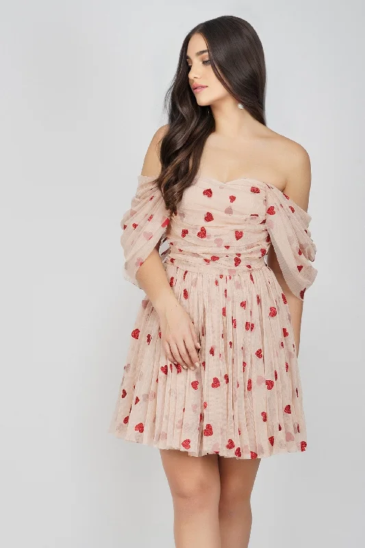 Sydney Red Heart Mini Dress Trendy Button-Detail Mini Dress