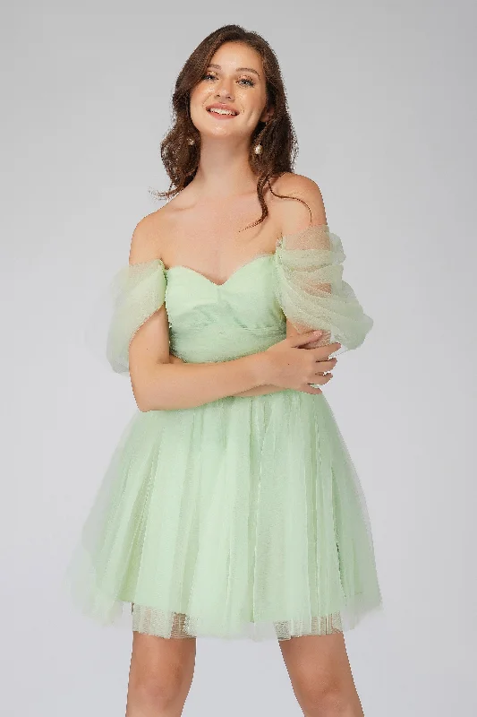 Sydney Sage Green Tulle Mini Dress Stylish Floral Print Mini Dress
