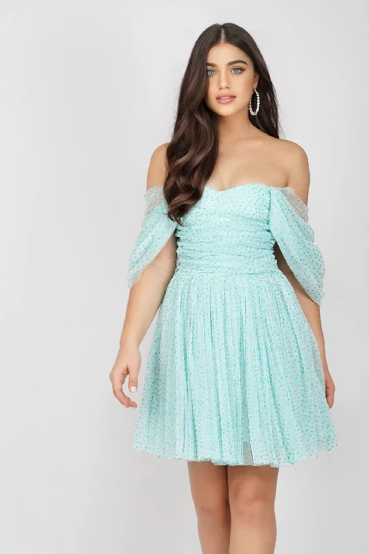 Sydney Tulle Polka Mini Dress in Mint Elegant Satin Mini Dress