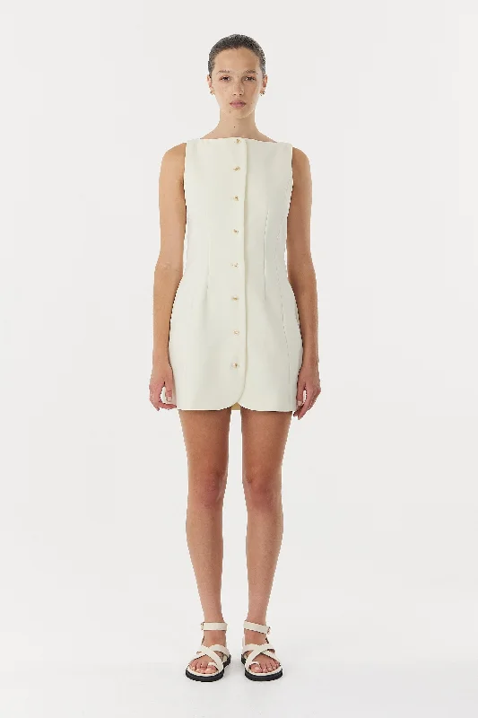 Third Form Skyline Tailored Mini Dress - Warm White Elegant Velvet Mini Dress