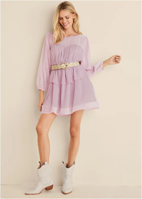 Sheer Beauty Mini Dress - Lilac Fashionable Boho-Chic Mini Dress