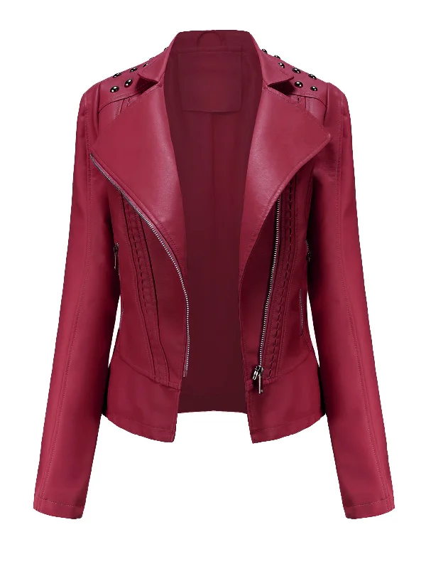 1980s Solid Lapel Leather Jacket Welt Pockets Slit Pockets Flap Pockets
