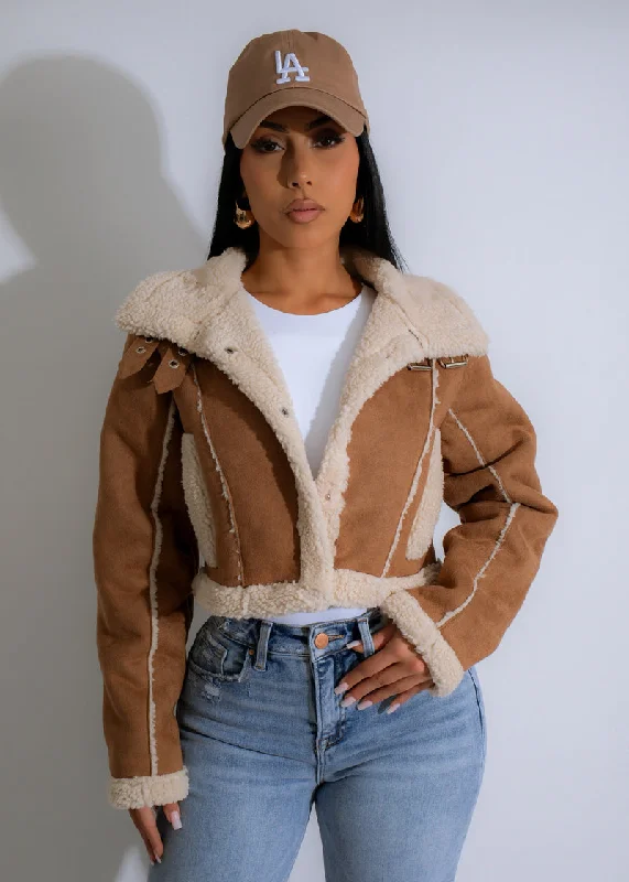 2634P - SHORT FAUX FUR JACKET Herringbone Jacket Checkered Jacket Solid Jacket