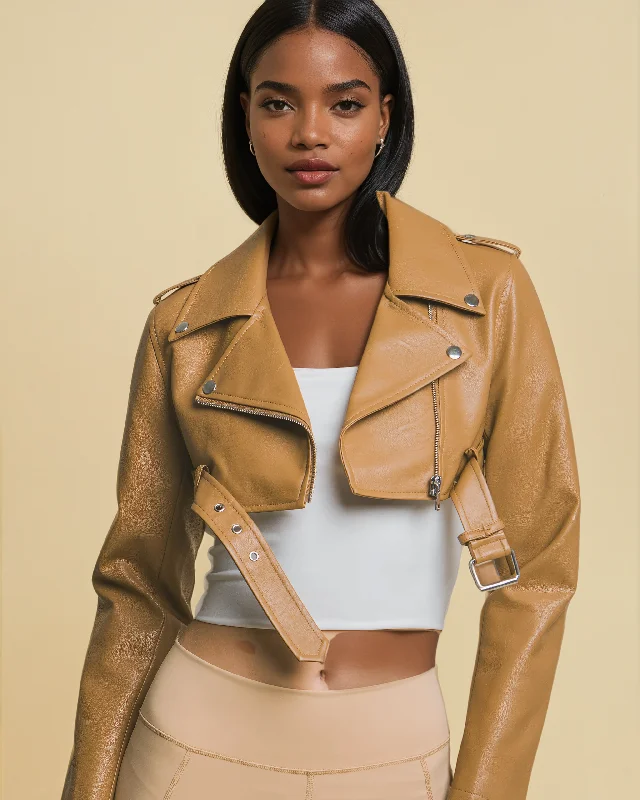 80243JNP- PU CROP BIKER JACKET Satin Jacket Silk Jacket Chiffon Jacket