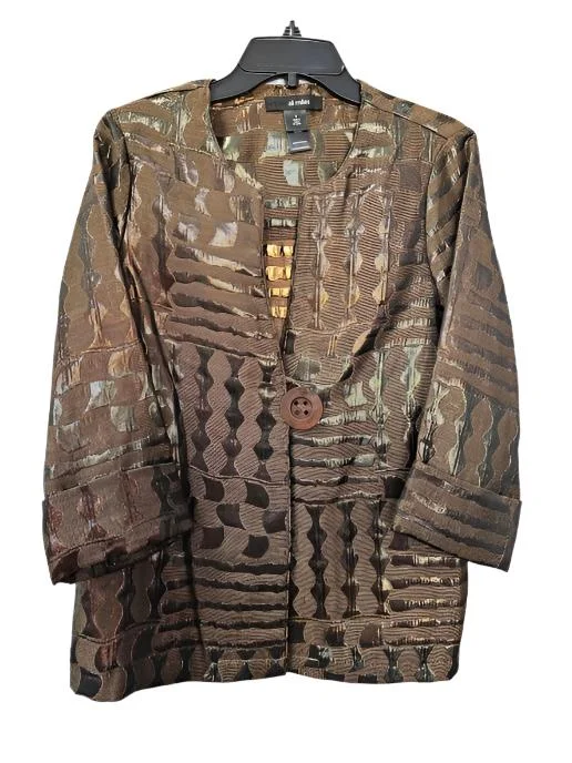 Jacket-Brown- Tunic-Woven Button Front-Women's-A43647jm Jacket Blazer Coat
