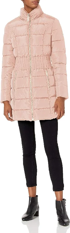LAUNDRY BY SHELLI SEGAL Women's 3/4 Puffer Jacket with Zig Zag Cinched Waist and Faux Fur Trim Hood, Dusty Pink Coat Jacket Embroidered Jacket Appliqued Jacket Beaded Jacket LAUNDRY BY SHELLI SEGAL Women's 3/4 Puffer Jacket with Zig Zag Cinched Waist and Faux Fur Trim Hood, Dusty Pink Coat Jacket Embroidered Jacket Appliqued Jacket Beaded Jacket
