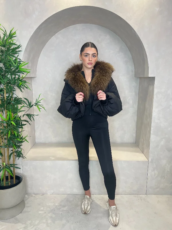 Black Luxury Fur Trim Crop Jacket Denim Jacket Leather Jacket Suede Jacket