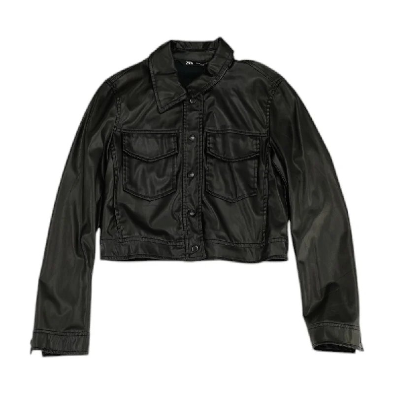 Black Solid Faux Leather Jacket Print Jacket Jacquard Jacket Patchwork Jacket