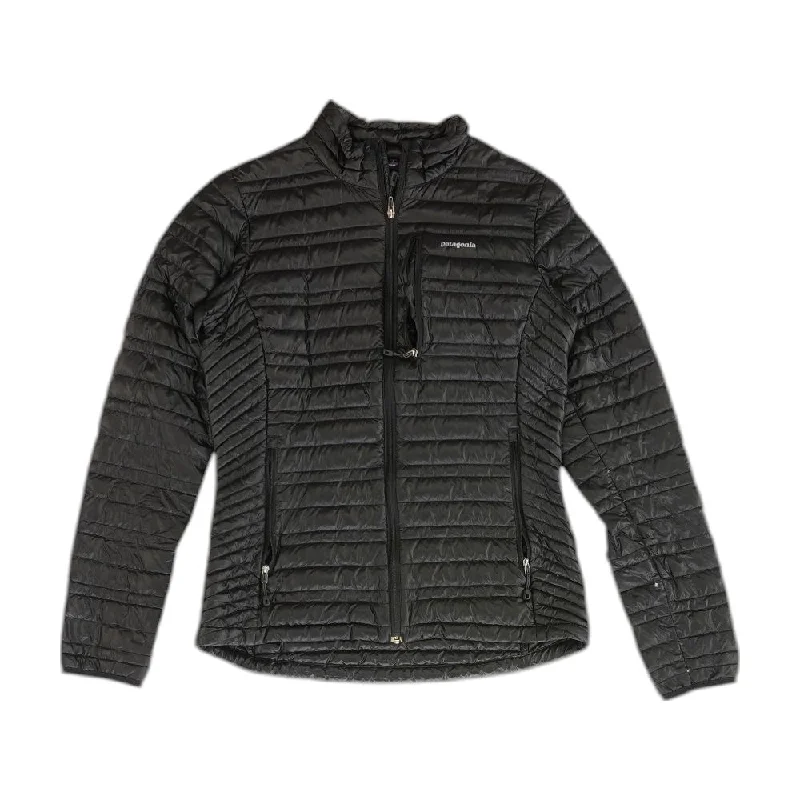 Black Solid Puffer Jacket Welt Pockets Slit Pockets Flap Pockets