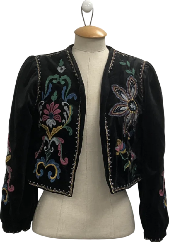 Black Velvet V-neck Floral Embroidery Tie Front Jacket UK S Mesh Jacket Canvas Jacket Denim Jacket Black Velvet V-neck Floral Embroidery Tie Front Jacket UK S Mesh Jacket Canvas Jacket Denim Jacket