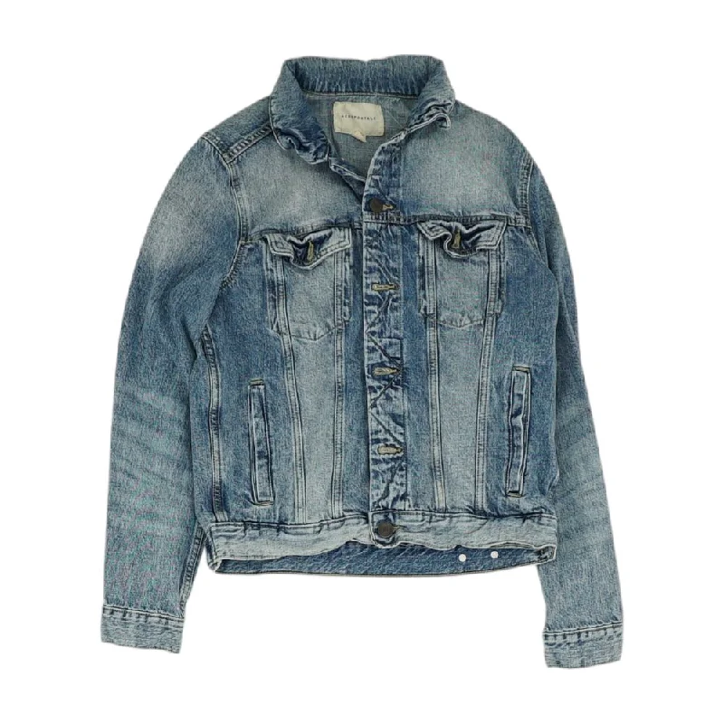 Blue Solid Denim Jacket Print Jacket Jacquard Jacket Embroidered Jacket