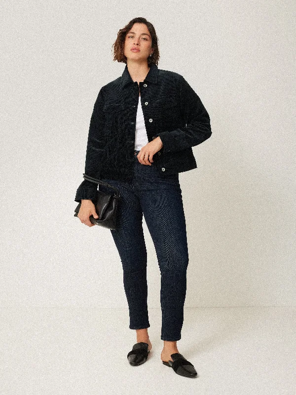 Boxy Cord Trucker Jacket | Navy V-Neck Jacket Boat Neck Jacket Square Neck Jacket
