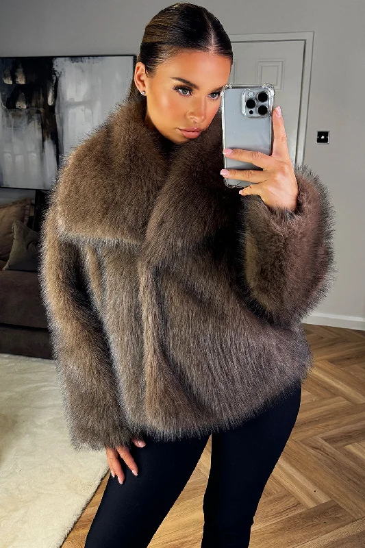 Brown Faux Fur Short Plush Jacket Denim Jacket Leather Jacket Suede Jacket