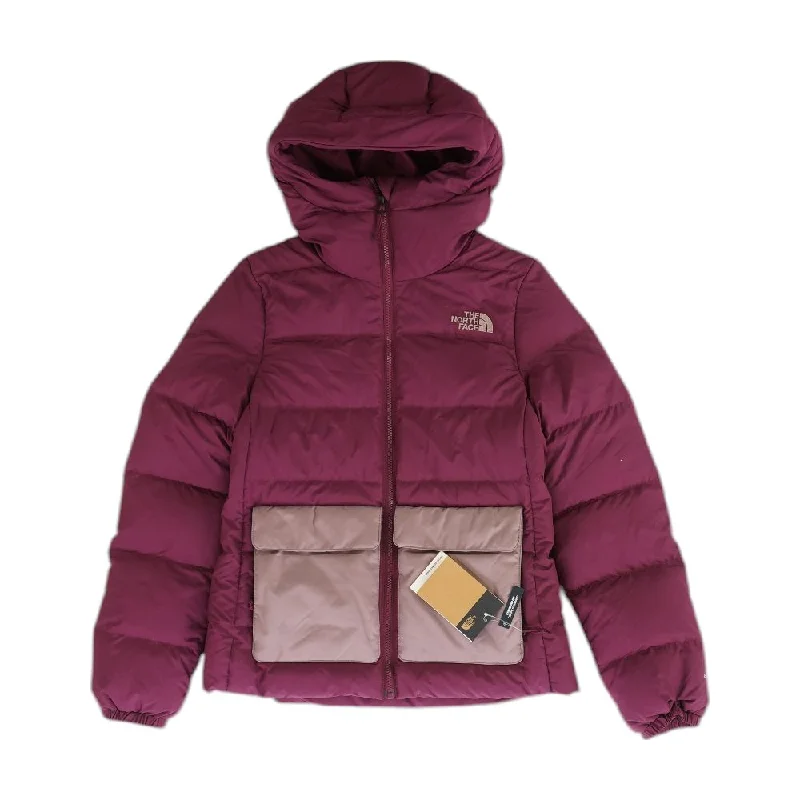 Burgundy Solid Puffer Jacket Front Pockets Side Pockets Patch Pockets
