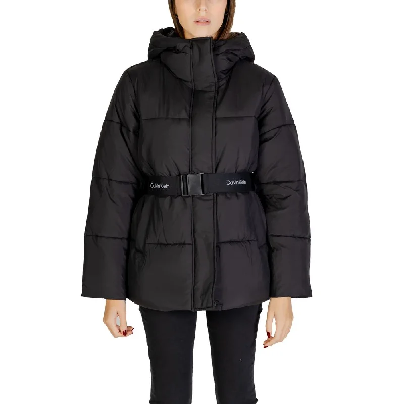 Calvin Klein Jeans Black Nylon Jackets & Coat Hoodie Zip-Up Jacket Button-Up Jacket
