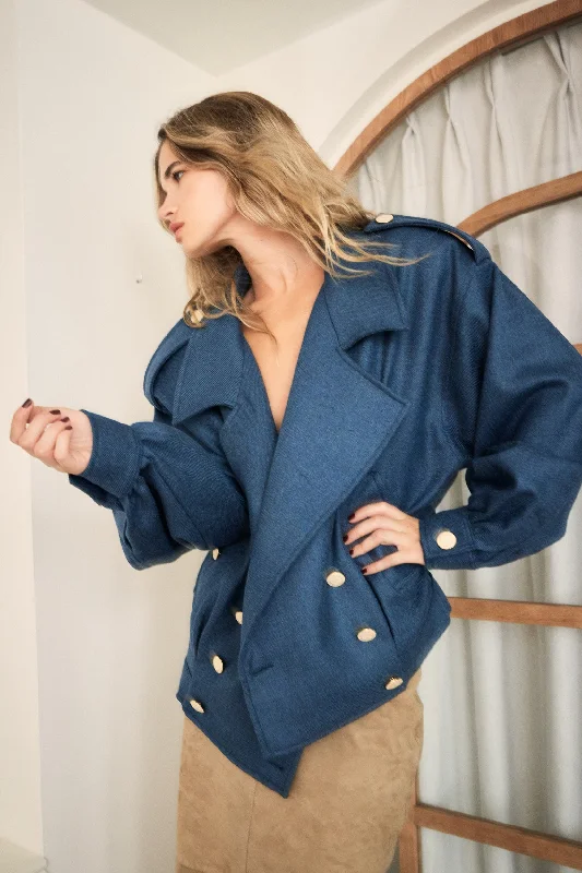 Denim Wool Jacket Welt Pockets Slit Pockets Flap Pockets