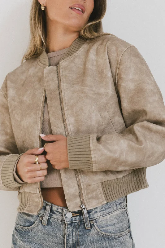 Clarissa Bomber Jacket in Tan Jacket Blazer Coat