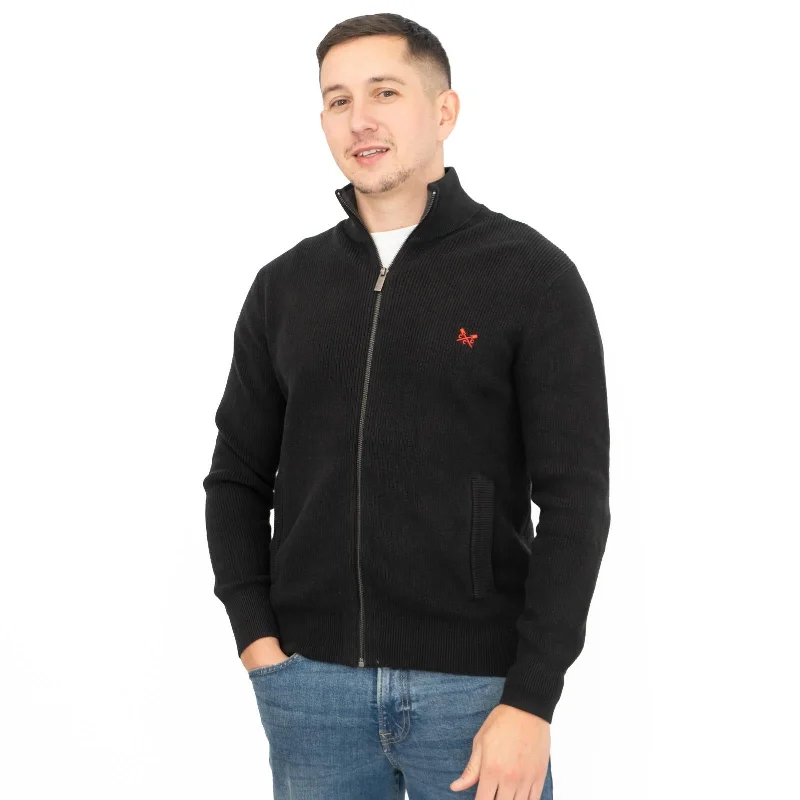 Crew Clothing Mens Zip Up Black Knit Jacket Bomber Jacket Anorak Windbreaker