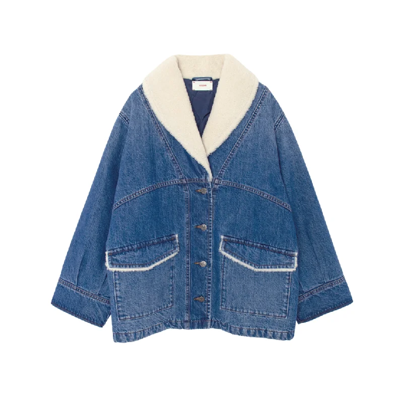 Denim Burton Jacket A-Line Jacket Boat Neck Shawl Collar