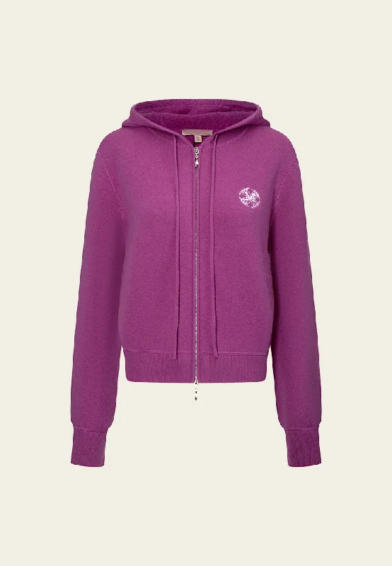 Embroidered-logo Cropped Hoodie Jacket Stand-Up Collar Roll-Neck Collar Turtle Neck