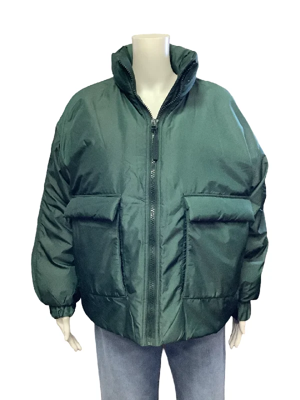 Fabletics Puffer Jacket Green Size: S Cardigan Sweater Pullover