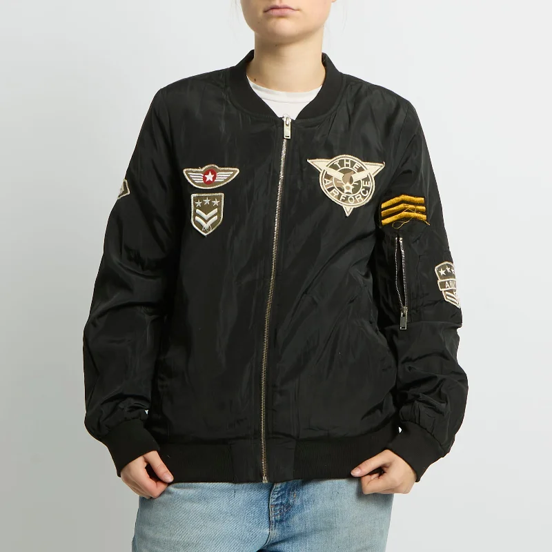 Flight Style Bomber Jacket - UK 12 Hooded Jacket Caped Jacket Shawl Collar Jacket