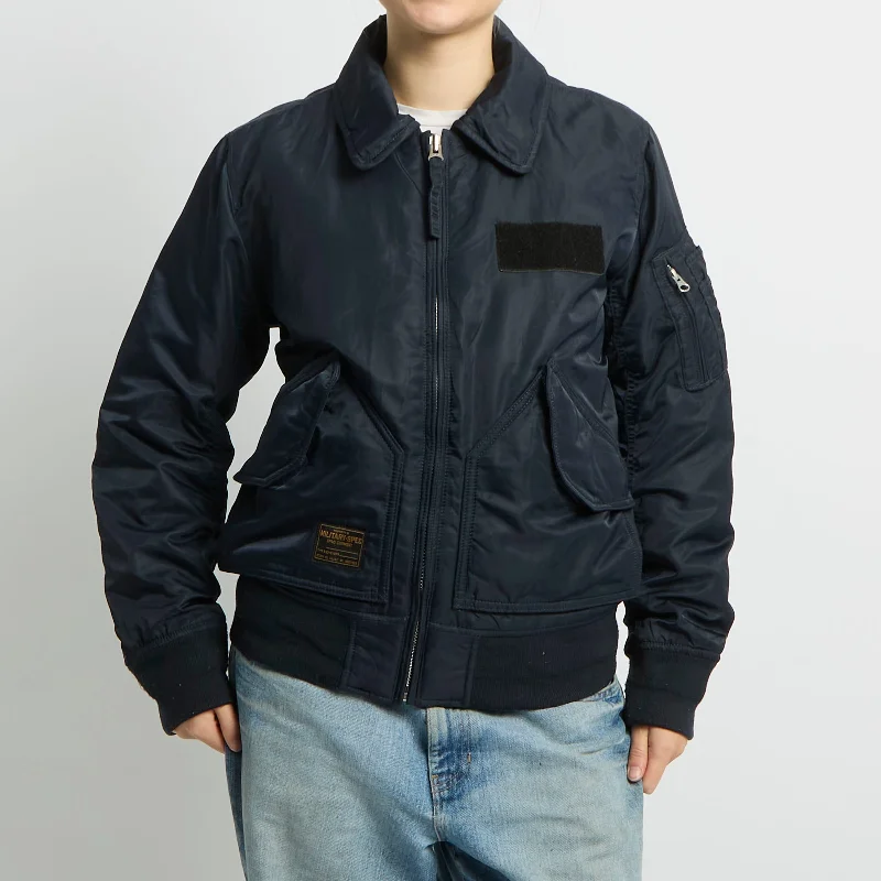 Flight Style Bomber Jacket - UK 12 Zippered Jacket Buttoned Jacket Snapped Jacket