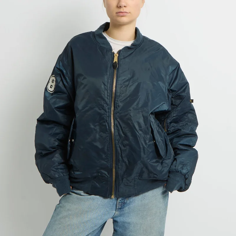 Flight Style Bomber Jacket - UK 14 Denim Fabric Leather Fabric Suede Fabric
