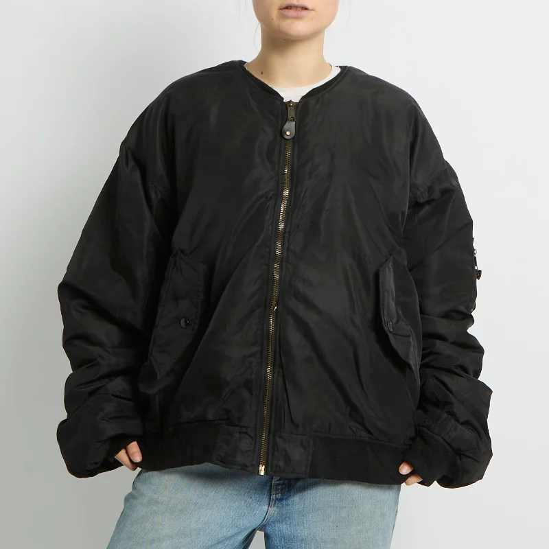 Flight Style Bomber Jacket - UK 16 Wool Fabric Cashmere Fabric Tweed Fabric